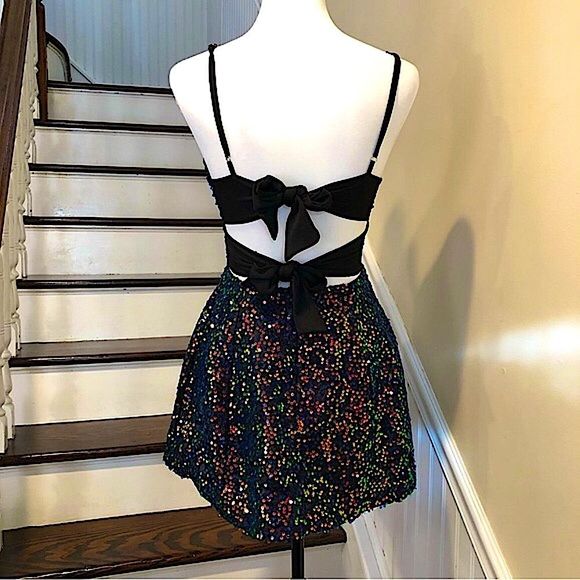 LUCY IN THE SKY Los Angeles Rainbow Black Sequin Mini Dress Sz Small - Picture 3 of 16